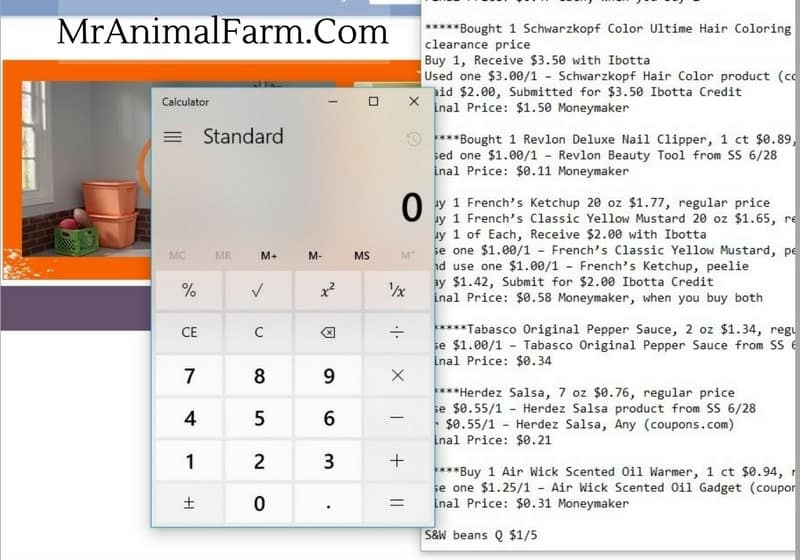 calculator and coupon shopping list