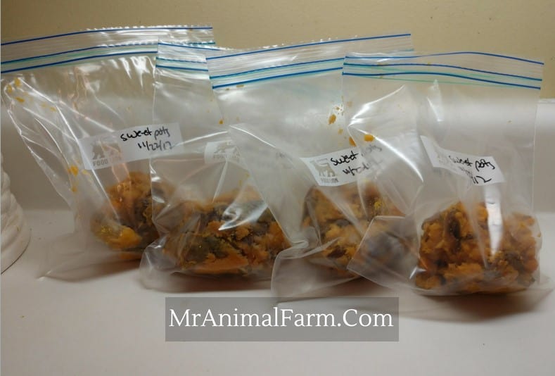 cooked sweet potatoes in ziplock bags