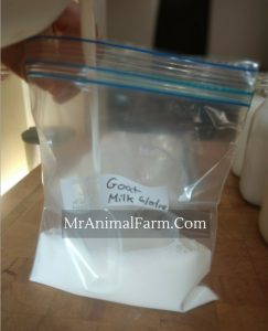 pouring milk into labeled freezer bag.