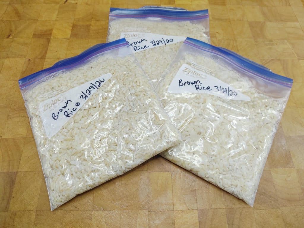 3 baggies of cooked rice