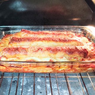 cooked lasagna in oven