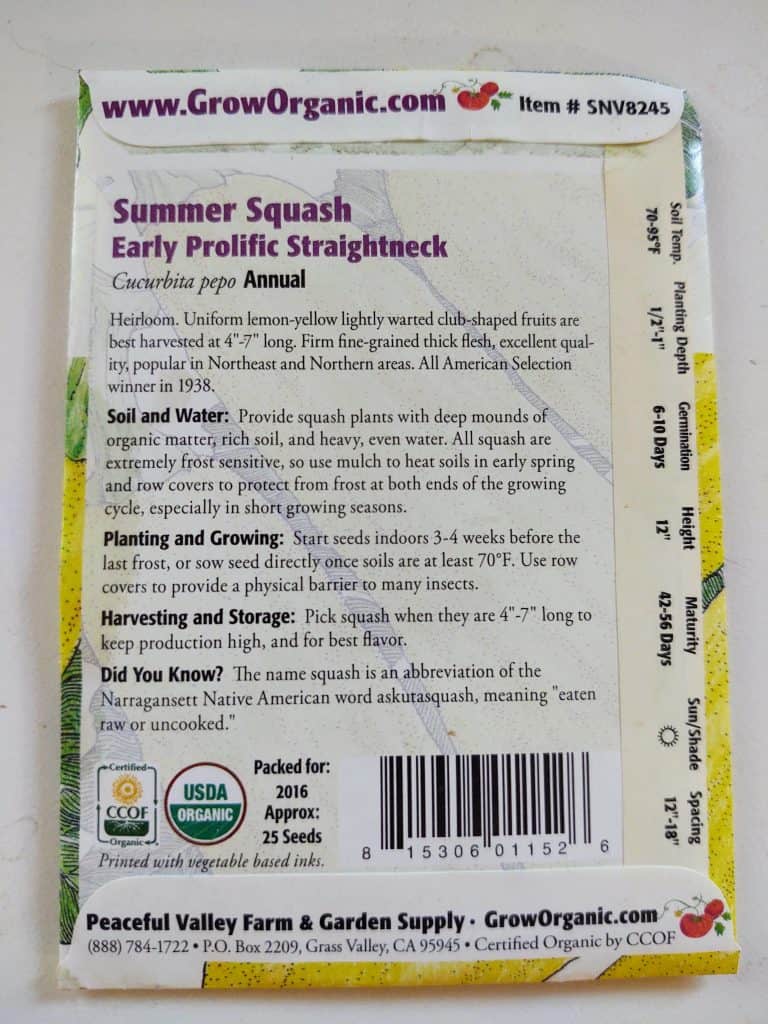 back of seed packet with planting and care instructions