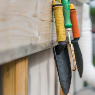 gardening tools hanging up