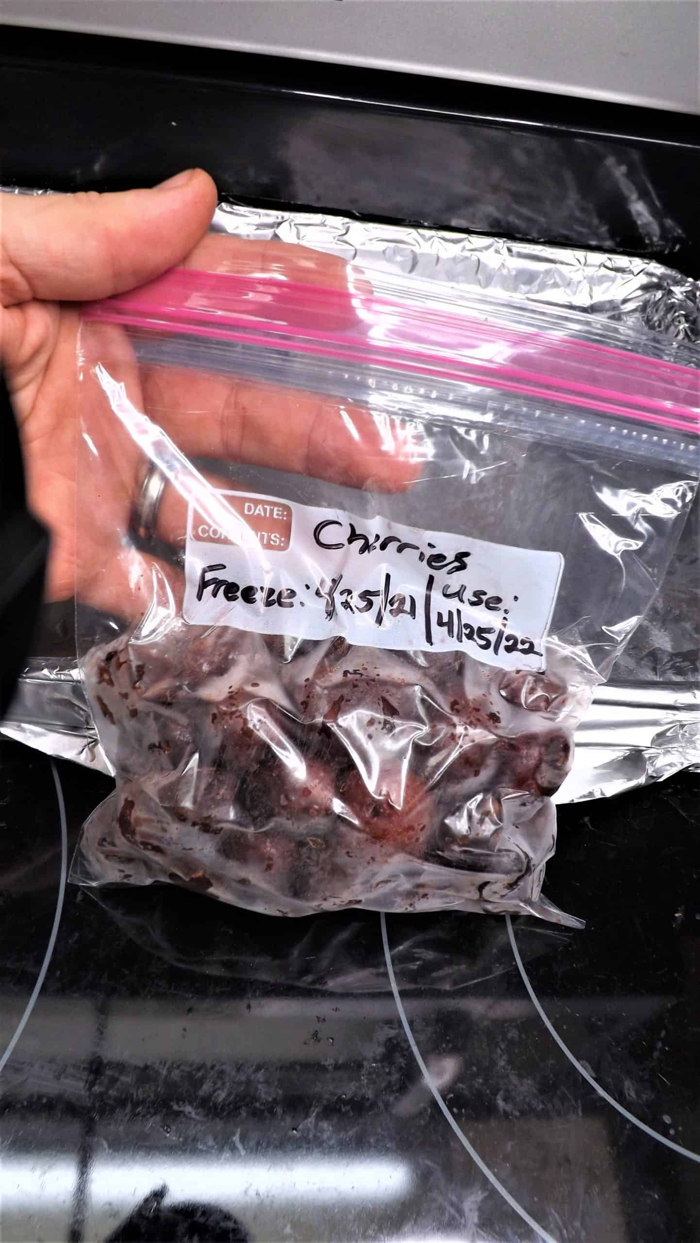 freezer bags of frozen cherries
