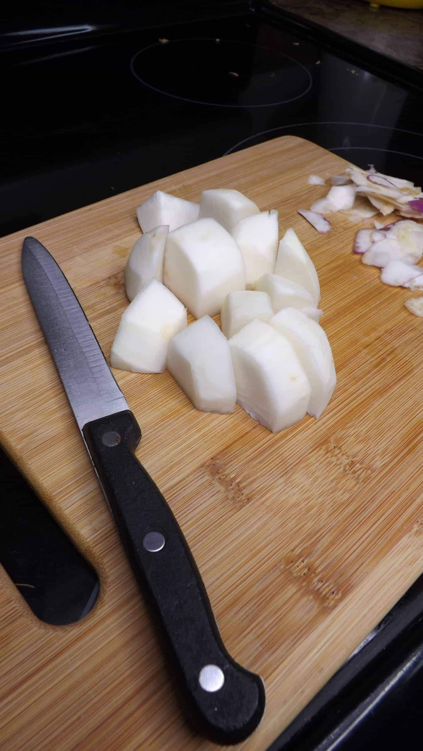 cut turnips on cutting board