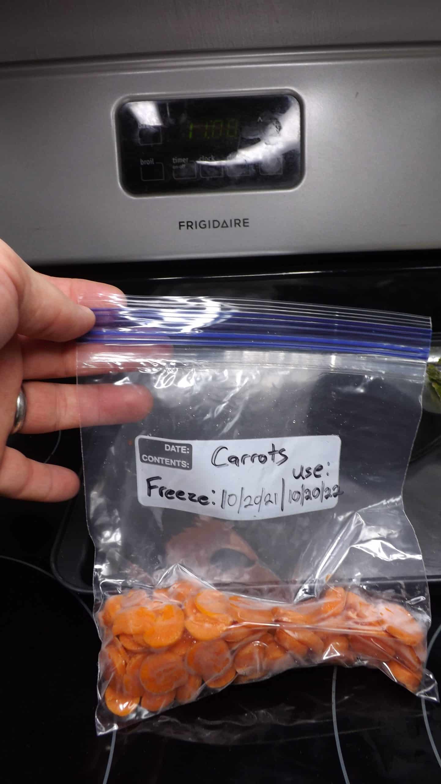freezer bags of frozen carrots