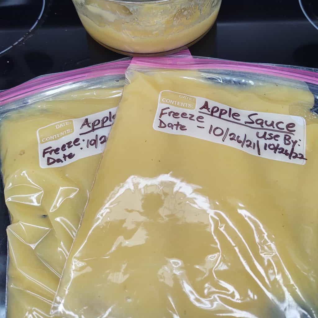 apple sauce in freezer bags