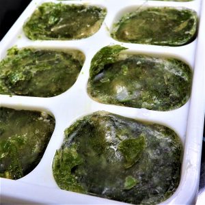 chopped mint leaves frozen in ice cube tray